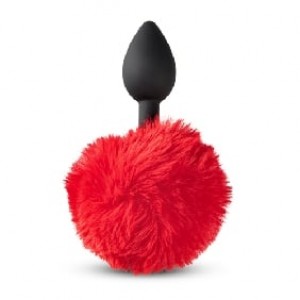 Butt Plug Black Silicone with Red Bunny Tail